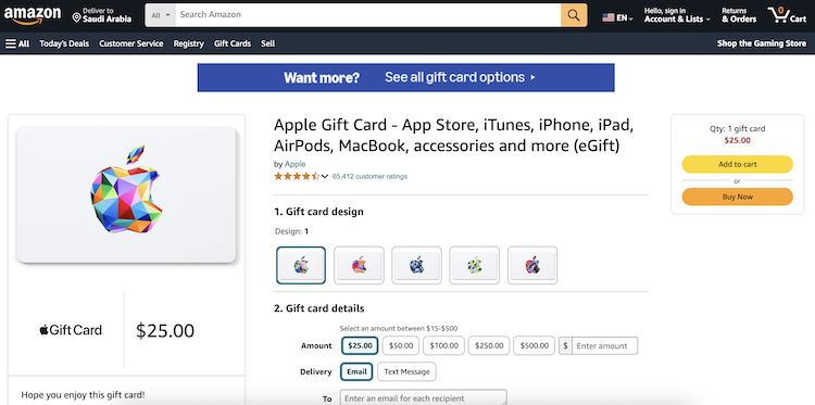 apple gift card amazon