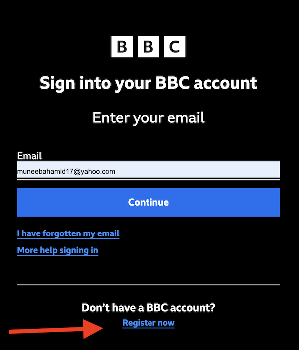 bbc iplayer sign up step 2