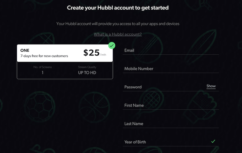 create hubbl account for kayo