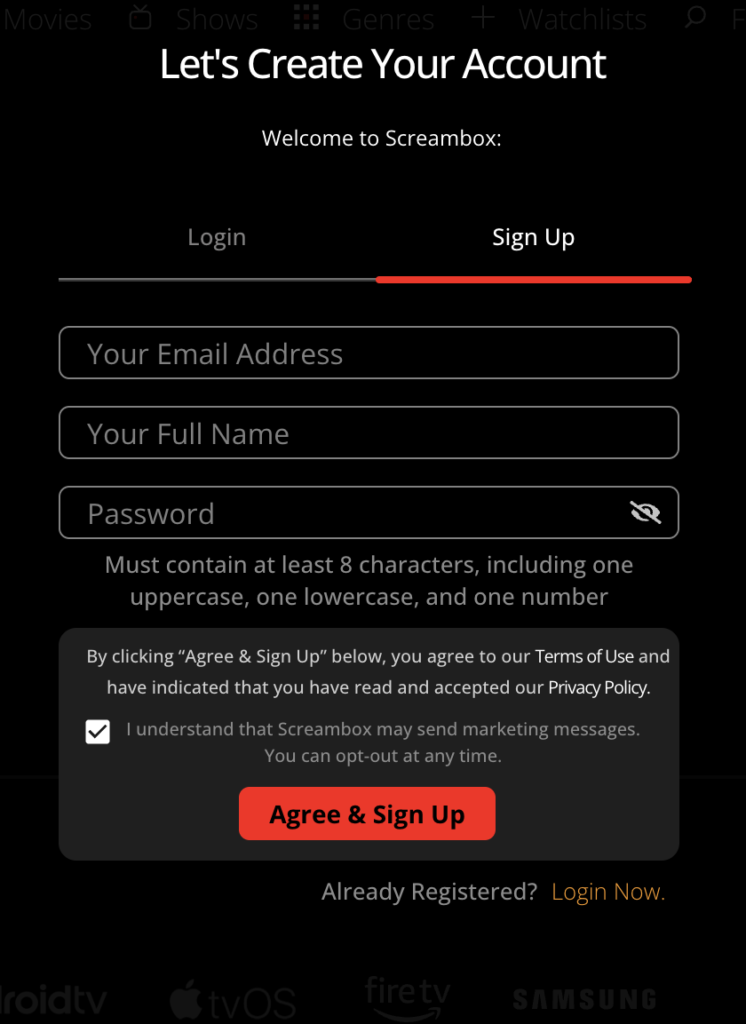 screambox create account