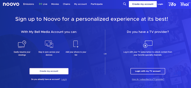 sign up for noovo