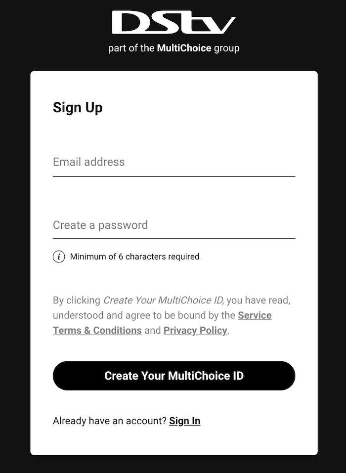 dstv sign up