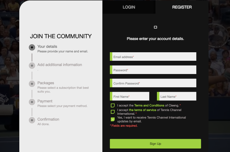 tennis channel signing up